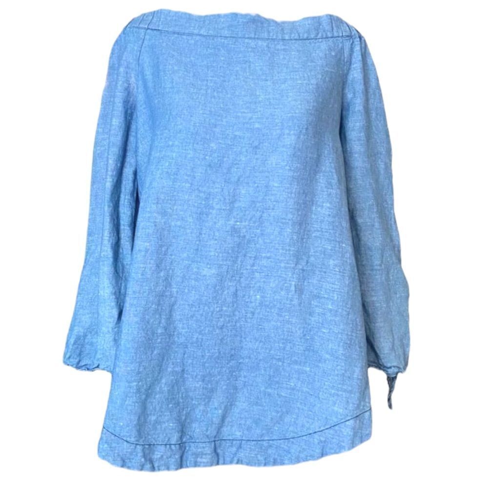 FREE PEOPLE Women’s Off The Shoulder Blue Denim Long Sleeve Blouse Size Small